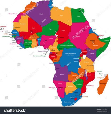 Colorful Africa Map Countries Capital Cities Stock Vector ...