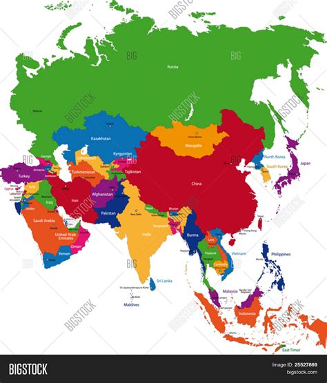 Colorful Asia Map Countries Vector & Photo | Bigstock
