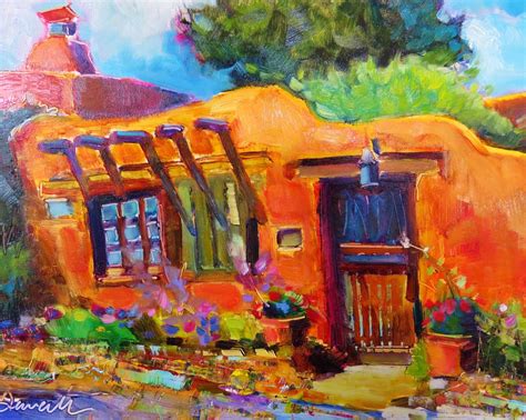 Colorful Connections: Santa Fe adobe oil painting Canyon ...