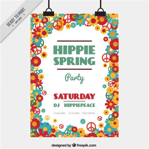 Colorful hippie spring poster full flowers Vector | Free ...