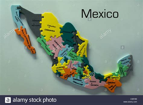 Colorful jigsaw map of Mexico puzzle showing Mexican ...