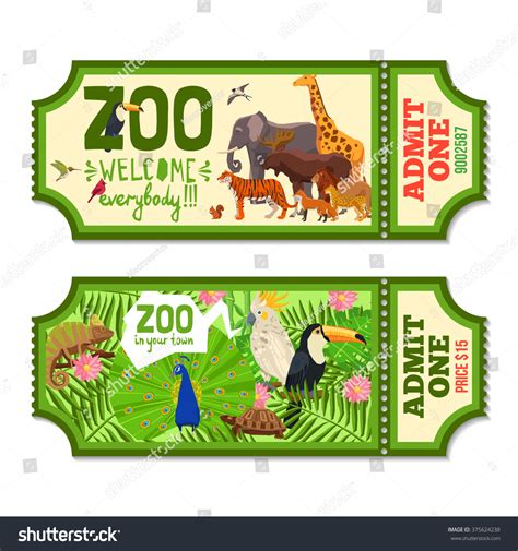 Colorful Zoo Tickets Tropical Plants Exotic Stock Vector ...