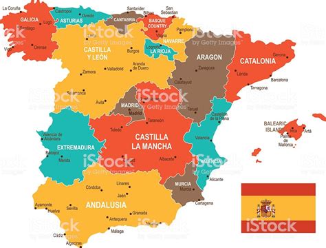 Colorido Mapa De Espanha   Arte vetorial de stock e mais ...