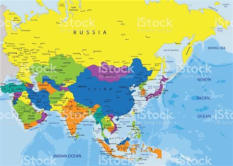 Colorido Mapa Político Da Ásia Download Vetor e Ilustração ...