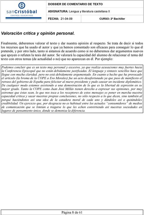 COMENTARIO DE TEXTO. 2º Bachiller   PDF