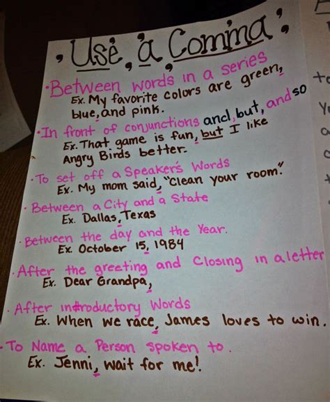 Commas anchor chart | Movin on Up to Fourth Grade ...