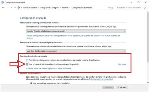 Como activar y personalizar la barra de idiomas en Windows 10.