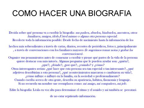 COMO HACER UNA BIOGRAFIA by proyectodestacados juan issuu