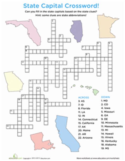 Complete a State Capital Crossword | Worksheets, Social ...