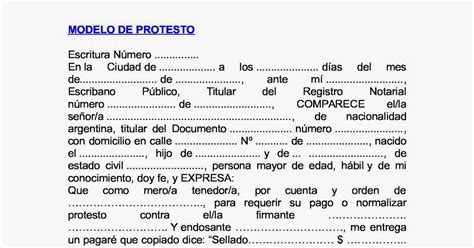 CONCURSOS Y QUIEBRAS: MODELO DE PROTESTO/ CHEQUE/PAGARE ...