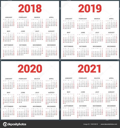 Conjunto de calendarios para el 2018, 2019, 2020, 2021 ...