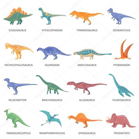Conjunto de colores iconos aislados de dinosaurios ...