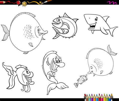 Conjunto de dibujos animados peces para colorear ...
