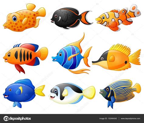 conjunto de dibujos animados peces — Vector de stock ...