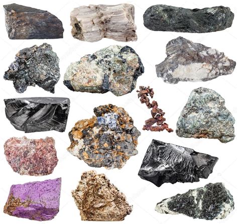 conjunto de diferentes piedras naturales de minerales y ...