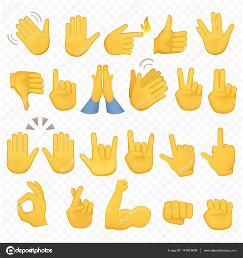 Conjunto de iconos de manos y símbolos. Iconos de Emoji ...