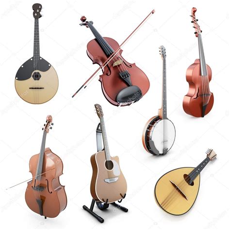 Conjunto de instrumentos musicais de cordas — Stock Photo ...