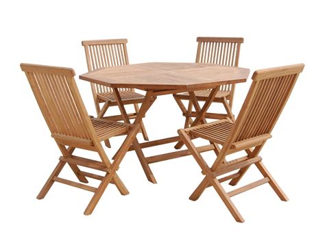 Conjunto de mesa y 4 sillas de terraza de madera de teca