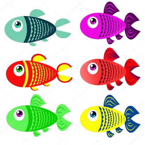 Conjunto de peces de colores en estilo de dibujos animados ...