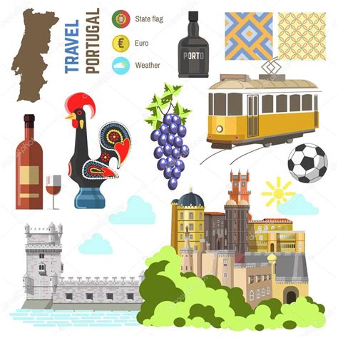 conjunto de símbolos de viagens de Portugal — Vetores de ...