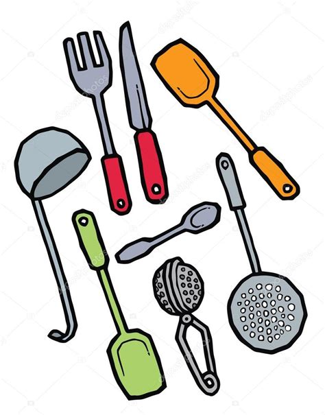 Conjunto de utensilios de cocina dibujo mano — Archivo ...