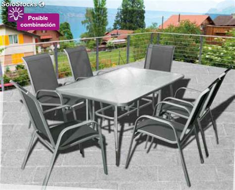 Conjunto jardin mesa rectangular cristal+6 sillas aluminio ...