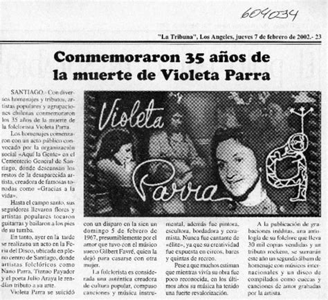 Conmemoranron 35 años de la muerte de Violeta Parra ...