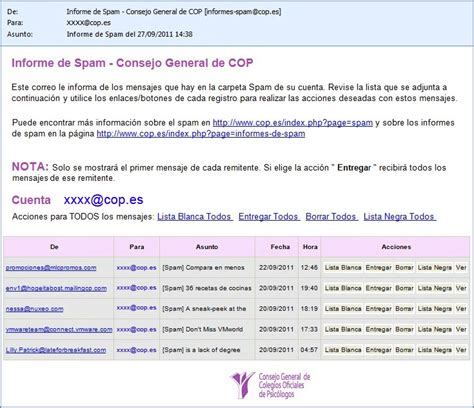 Consejo General de la Psicología de España   Informes de Spam