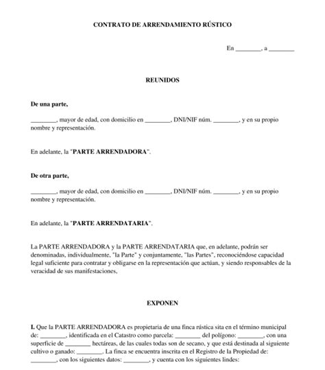 Contrato de Arrendamiento Rústico   Modelo   Word y PDF