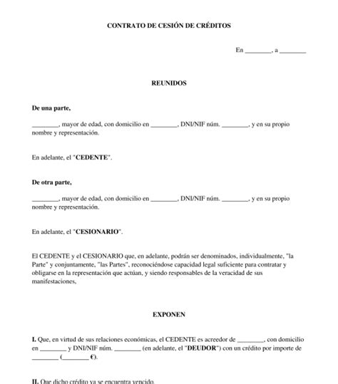 Contrato de Cesión de Créditos   Modelo   Word y PDF