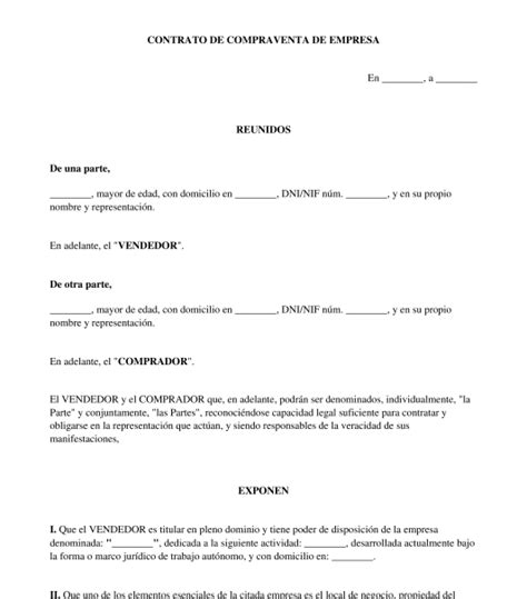 Contrato de Compraventa de Empresa   Modelo Word y PDF