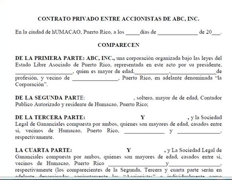 Contrato Privado entre Accionistas | Tusdocumentospr.com ...