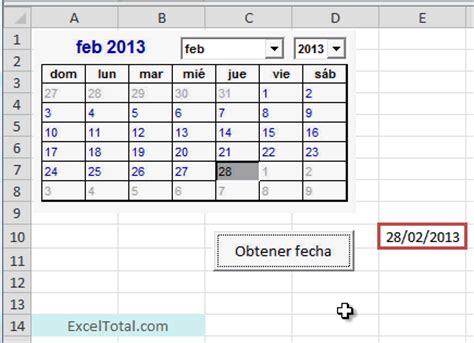 Control Calendario en Excel 2010   Excel Total