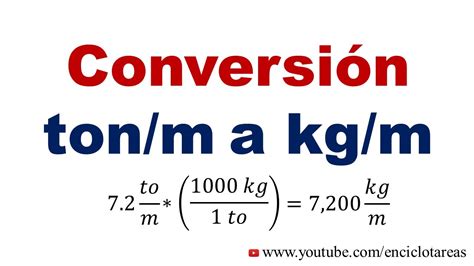 Convertir de Toneladas/metros a kilogramos/metros  to/m a ...