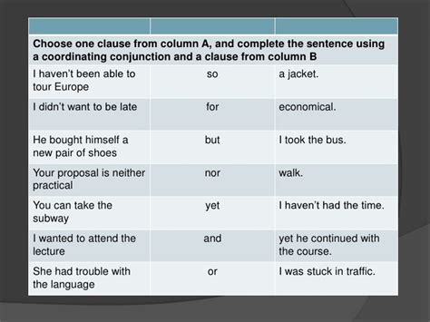 Coordinating conjunctions pre ac