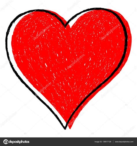 Corazón rojo Sketch dibujo con contorno negro — Vector de ...
