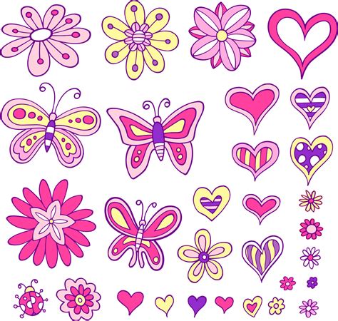 Corazones, mariposas y flores
