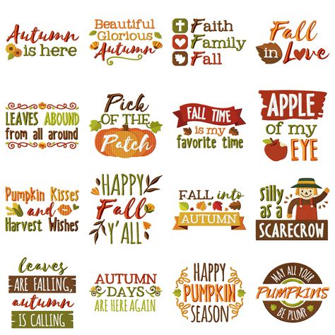 Country Autumn Sayings Embroidery Pack 17 Designs Included ...