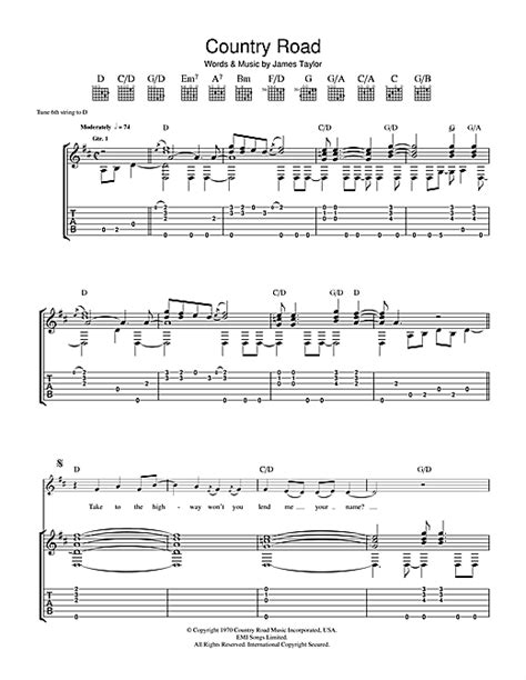 Country Road Guitar Tab by James Taylor  Guitar Tab – 36689