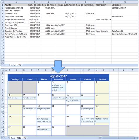 Crear un Calendario con data de Excel