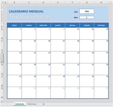 Crear un calendario mensual en Excel para notas de años ...