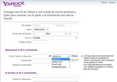 Crear una cuenta de correo Yahoo!