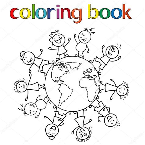 Crianças ao redor do globo para colorir livro — Vetor de ...