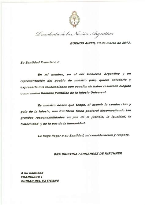 Cristina Fernández felicita al papa y le desea “fructífera ...