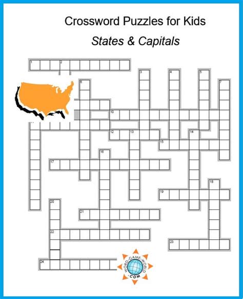 Crossword Puzzles For Kids : States and Capitals