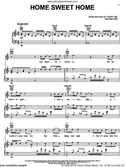 Crue   Home Sweet Home sheet music for voice, piano or guitar