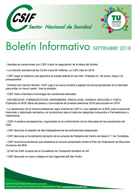 CSIF Torrevieja Salud: Boletin informativo CSIF sector ...