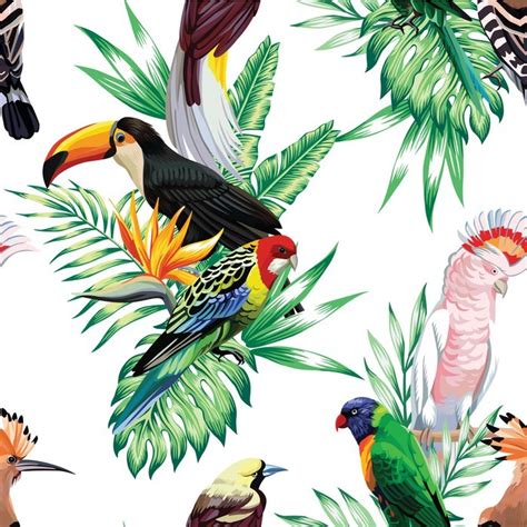 Cuadro en Lienzo Pájaros tropicales y hojas de palma ...