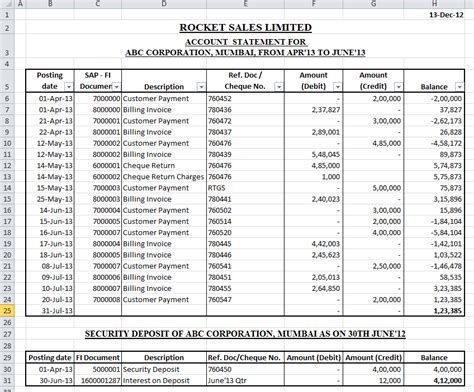 Customer Account Statement Template in Excel