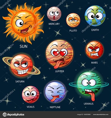 Cute cartoon planets of the solar system. Sun, Mercury ...